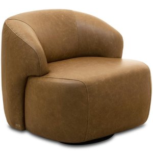 Poltrona Decorativa Orgânica Giratória para Sala Living Barolo L06 Couro Camel - Lyam Decor