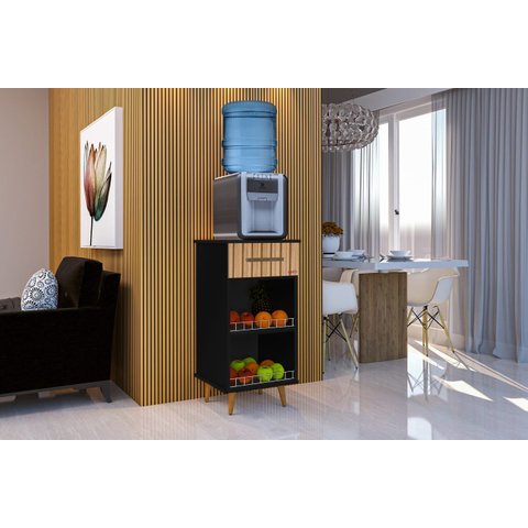 Balcão para Bebedouro Fe Estilo Retrô com Pés Palito em Madeira Cor Preto/ripado 3d Rm