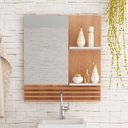 Ver imagem 3 de Espelheira para Banheiro 60 Cm 2 Prateleiras Sâmia Amêndoa/mármore Branco