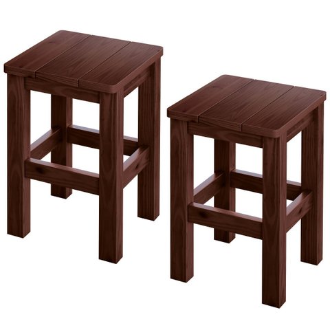 Kit 2 Banquetas Baixa Nemargi Madeira Maciça Cor Castanho