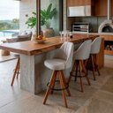 Ver imagem 1 de Kit de Duas Banquetas Zoe Anatômica Estofada com Metalassê, Base Giratória em Madeira Maciça Linho C