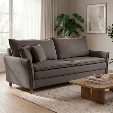 Sofá Living 3 Lugares Berlim 185cm Bouclê Confortável Moderno Braço Fino Sala Apartamento Recepção:m