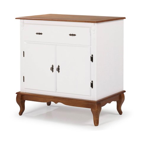 Balcão Buffet Aparador Florença 2 Portas 1 Gaveta Pés Luiz Xv - Laca Branca/ Imbuia