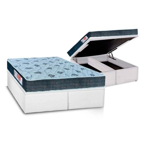 Cama Box Baú King: Colchão Espuma D45 Orthoflex Comfortpedic Line + Base Crc Courano White(193x203