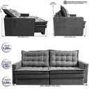 Ver imagem 3 de Sofá sem Caixa Retrátil Baú 2,00m Cama Inbox Secret Suede Velusoft Cinza