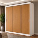 Ver imagem 1 de Guarda-Roupa 100% MDF 3 Portas de Correr 4 Gavetas 193x213x55cm Cinamomo/Branco