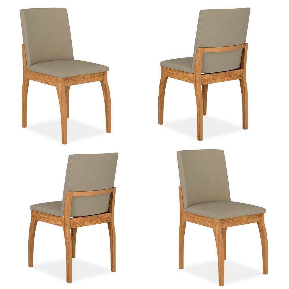 Kit 4 Cadeiras Estofadas Sucre Cinamomo/veludo Bege - Móveis Arapongas Cinamomo/veludo Bege