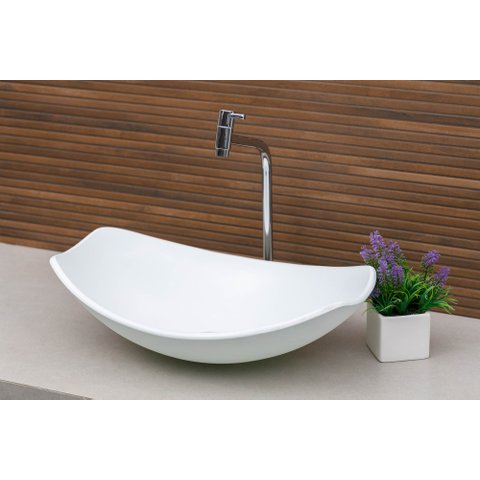 Kit Banheiro Cuba Pia Chanfrada + Torneira e Válvula Cromada:branco Matte