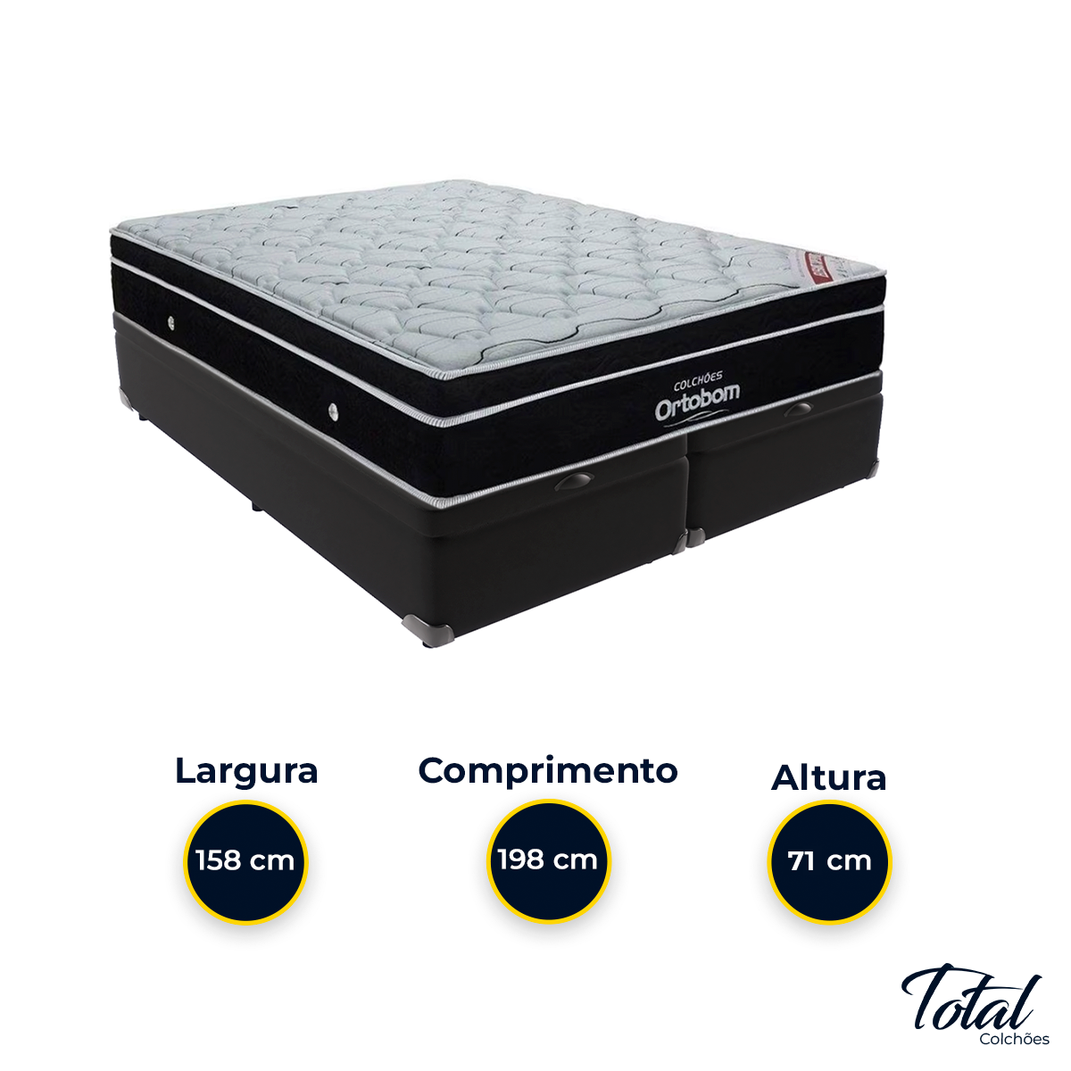 Cama Box Baú Bipartido Queen Preto e Colchão Elegant Superpocket Molas Ensacadas Ortobom - 3