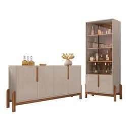 Conjunto Buffet e Cristaleira Jayce - Off White e Cedro - 1