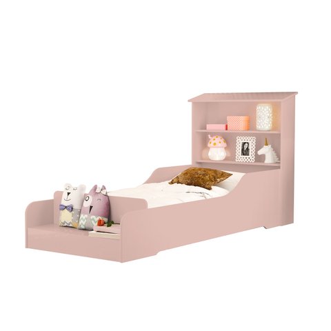 Mini Cama Casinha Liz Rosa Infantil Juvenil de Mdf com Prateleiras e Proteção Lateral