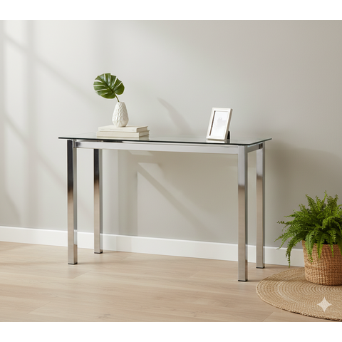 Aparador Moderno Tampo Vidro 8mm Base Aço Cromado 110cm