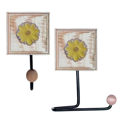 Kit para Banheiro com 2 Porta Papel Higiênico e 2 Toalheiros Rustico Flor Branca Cor Amarelo