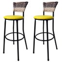Ver imagem 1 de Kit 2 Banquetas Bistrô Aço Junco Sintético Degrade Assento Amarelo 