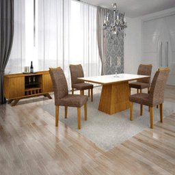 Conjunto Sala de Jantar Completa Mesa Tampo Vidro 4 Cadeiras Pampulha e Buffet Adega Supreme Leifer - 1