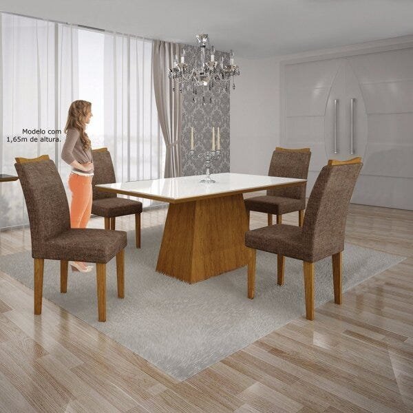 Conjunto Sala de Jantar Completa Mesa Tampo Vidro 4 Cadeiras Pampulha e Buffet Adega Supreme Leifer - 9