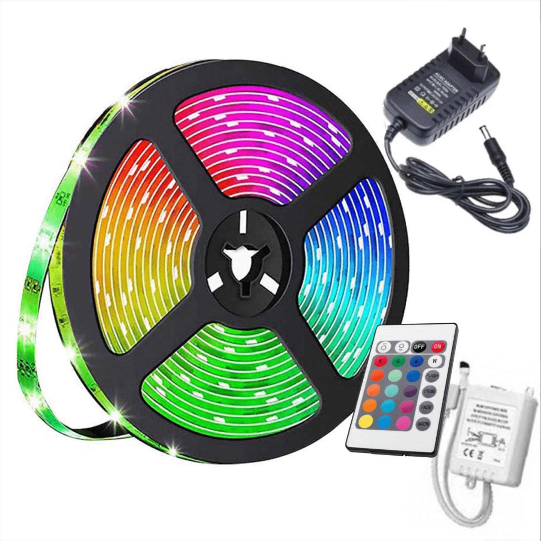 Fita Led 5m Rgb 16 Cores 5050 300 Leds + Fonte + Controle - 1