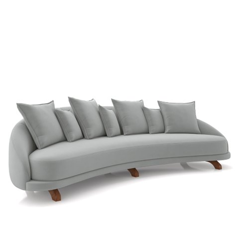 Sofá Living 3 Lugares 265cm Pés Madeira Morales com Almofadas Veludo Cinza G52 - Gran Belo