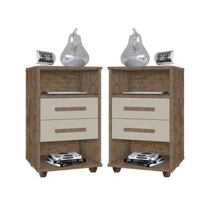 Kit 2 Mesas de Cabeceira Cielo Cor:canela Off White - Mesinha de Quarto - Mizza Decor