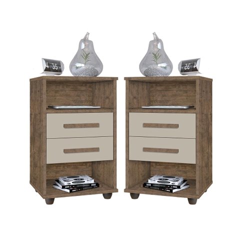 Kit 2 Mesas de Cabeceira Cielo Cor:canela Off White - Mesinha de Quarto - Mizza Decor