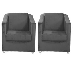 Kit 2 Poltronas Decorativas Lucy Suede Cinza MV Estofados - 1