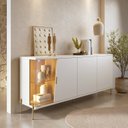 Ver imagem 1 de Buffet Aparador 180cm Led com 4 Portas e 1 Prateleira em Vidro Pés em Metal Sena
