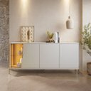 Ver imagem 5 de Buffet Aparador 180cm LED com 4 Portas e 1 Prateleira em Vidro Pés em Metal Sena Branco/Off White Matte/Freijó