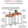 Conjunto Mesa Lateral Sala Estar Apoio Canto Sofá Redonda Rustico Recepção Pequena:Tampos Madeirado  - 5