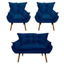 Ver imagem 1 de Kit 02 Poltronas e 01 Namoradeira Mariana Suede Azul Marinho Slk Decor