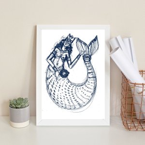 Quadro Decorativo Minimalista Iemanjá Sereia 24x18cm:madeira Branca