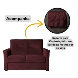 Sofá 2 Lugares Pequeno Alice e Porta Controle Herreiro Cores Cor:marsala - 3