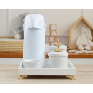 Kit Higiene Porcelana Bebê Pote Algodão Cotonete + Garrafa Térmica 500ml - K012 Provençal Dourado