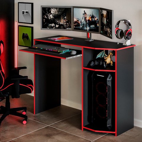 Escrivaninha Mesa para Computador Gamer Preto e Vermelho