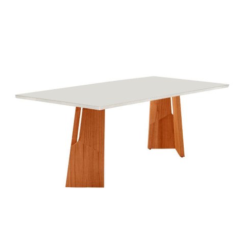 Mesa para Sala de Jantar Florida 180cm Tampo Canto Moeda Laqueado com Vidro