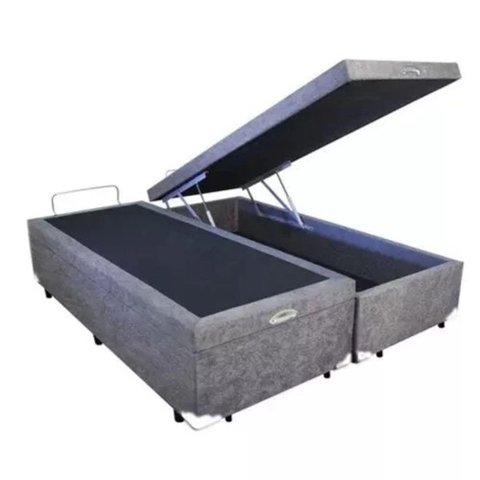 Cama Box Baú Casal em Sued Cinza Bipartido - 138x188