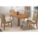 Ver imagem 1 de Conjunto: Mesa de Cozinha Pietá Tampo Curvo 120cm+4 Cadeiras Maldivas Madeira Naturale/Off White -