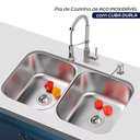 Ver mais imagens de Cuba Dupla Pia Cozinha Gourmet 76x43 Completa com Acessórios Aço Inox 304 Brinovar