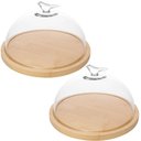 Ver imagem 1 de Kit 2 Queijeiras 20cm Vidro Base Bambu Porta Frios Bird Wolff Mesa Posta Boleira