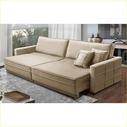 Sofá Cama Retrátil e Reclinável 2,10m com Molas Karina Veludo Bege Rover & Beato - 5