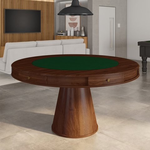 Mesa de Jogos Carteado 6 Lugares Bellagio com Gavetas e Tampo Reversível Base Cone com Tecido Imbuia
