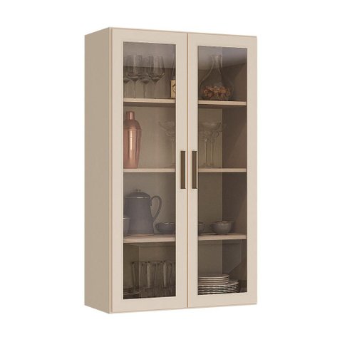 Cristaleira Armário Aéreo com 2 Portas de Vidro 70cm Milano Multimóveis MP2332 Vanilla/Incolor