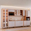 Ver imagem 1 de Cozinha Modulada 8 Peças Brilhante 1 Cristaleira 3 Balcões 3 Armários Aéreo 1 Torre Cinamomo/Platina