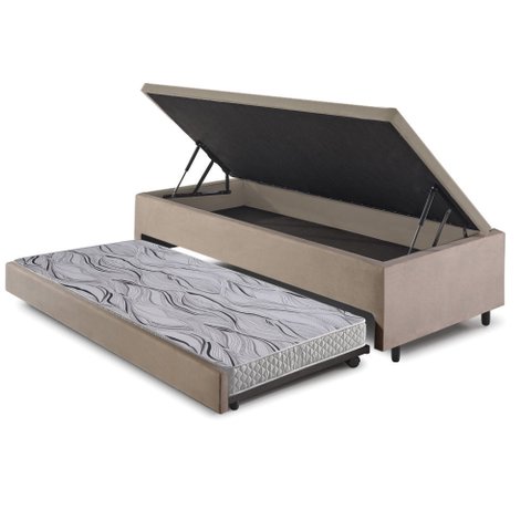 Bicama Box com Baú Viúvo 120x203 com Colchão Auxiliar Suede Bege