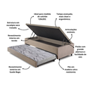 Ver imagem 6 de Bicama Box com Baú Viúvo 120x203 com Colchão Auxiliar Suede Bege