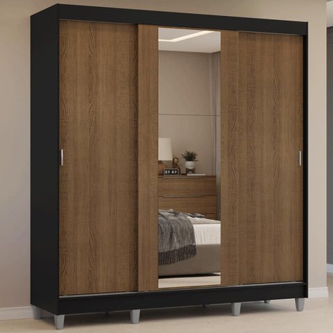 Guarda-Roupa Casal com Pés 3 Portas de Correr com Espelho Reno Madesa