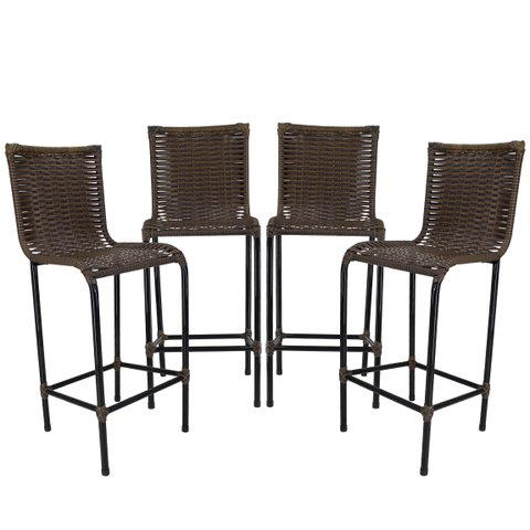 4 Banquetas Diplomata Em Fibra Sintética Artesanal Para Área De Churrasco, Varanda, Sacada, Terraço