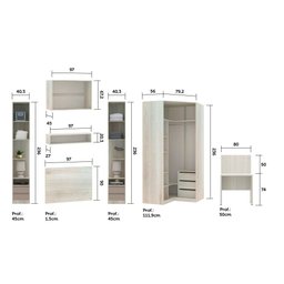 Guarda Roupa Solteiro de Canto com Escrivaninha 6 Portas 7 Gavetas Legno Crema Connect Prime Luciane - 3
