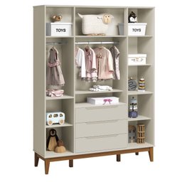 Quarto de Bebê Elfe com Guarda-roupa 4 Portas, Cômoda com Porta e Berço Minicama Noah Areia Fosco Re - 3