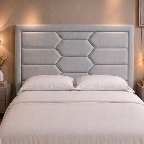 Cabeceira Cama Box Casal Kauai Estofada Fixação no Box Madeira Maciça Off White Sallar Home