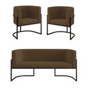 Ver imagem 1 de Kit 2 Poltronas + Sofá 2 Lugares Base de Metal Black Balaqui Marrom